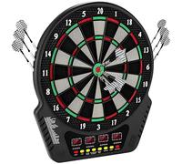 Bersaglio elettronico per freccette con 4 display LCD E Dardboard con 6 freccette e 24 frecce, 27 giochi, 243 opzioni di gioco, bersaglio elettronico con adattatore di ricarica, adatto per più