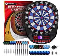Bersaglio elettronico professionale, 34 giochi con 354 varianti, 3 lingue: tedesco, inglese, francese, per 1 a 8 giocatori con 12 freccette