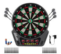 Bersaglio elettronico professionale, con 6 freccette e 24 frecce, 27 giochi, 243 opzioni di gioco E Dardboard con 4 display LCD, bersaglio elettronico per 16 giocatori