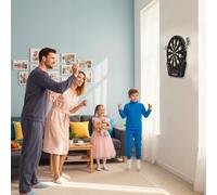 Bersaglio Freccette con 6 Freccette, Alimentatore, 4 Display LED e 27 Giochi, in ABS e PP, 44x51,5x3,2 cm, Nero