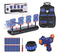 Bersaglio Pistola per Nerf Dardi, Bersaglio con Giubbotto tattico, 1 Fucile per Bambini e 20 Freccette, Regali Giocattoli per 6 7 8 9 10 Anni Regali di Compleanno per Bambini