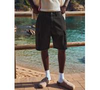 Bershka - Bermuda cargo a fondo ampio neri-Nero 40