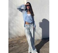 Bershka - Blusa azzurra a maniche lunghe con incrocio e foulard L