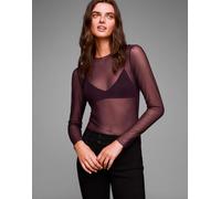 Bershka - Body a maniche lunghe bordeaux in rete-Rosso XS