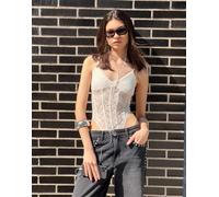 Bershka - Body bianco con spalline sottili e finiture in pizzo S