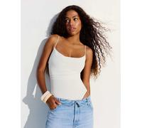 Bershka - Body drappeggiato écru con spalline sottili-Bianco L