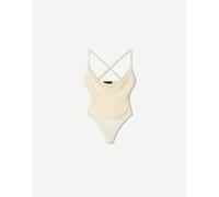 Bershka - Body in rete color panna con spalline sottili e strass-Bianco S