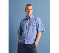 Bershka - Camicia a maniche corte ricamata blu denim XL