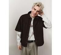 Bershka - Camicia a maniche corte squadrata marrone con ricami XS