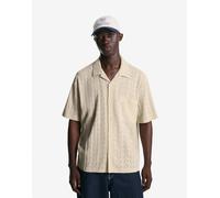 Bershka - Camicia beige a maniche corte con ricami-Neutro XS
