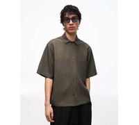 Bershka - Camicia sartoriale squadrata a maniche corte kaki-Verde XL