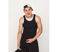 Bershka - Canotta a doppio strato nera a coste-Nero L