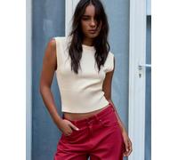 Bershka canotta in maglia girocollo color ecru-Bianco L