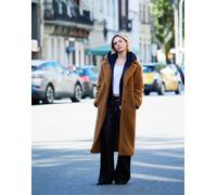 Bershka - Cappotto in montone sintetico lungo color cammello-Marrone L