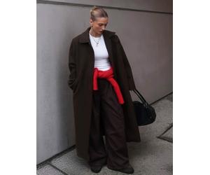 Bershka - Cappotto lungo marrone morbido S