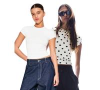 Bershka - Confezione da 2 T-shirt a maniche corte con scollo rotondo bianca e a pois-Grigio M