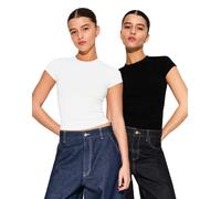 Bershka - Confezione da 2 T-shirt a maniche corte con scollo rotondo bianca e nera-Nero XS