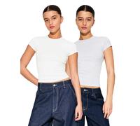 Bershka - Confezione da 2 T-shirt a maniche corte con scollo rotondo nera e grigia-Grigio XS