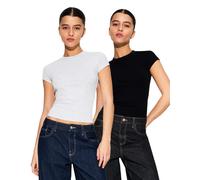 Bershka - Confezione da 2 t-shirt a maniche corte con scollo rotondo nera e grigia-Neutro M