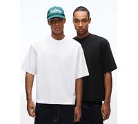Bershka - Confezione da 2 T-shirt squadrate oversize a maniche corte nera e bianca-Nero XS