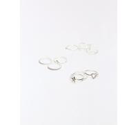Bershka - Confezione da 9 anelli sottili color argento M-L