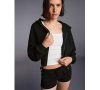Bershka felpa con cappuccio e zip con fascia nera-Nero L