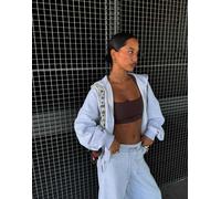 Bershka - Felpa con cappuccio oversize grigio chiaro con zip XL