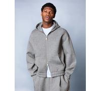 Bershka - Felpa effetto neoprene color grigio chiaro con cappuccio e zip XS
