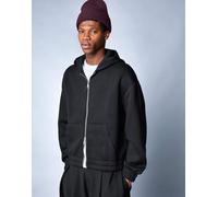 Bershka - Felpa nera effetto neoprene con cappuccio e zip-Nero XS