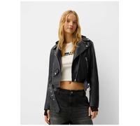 Bershka - Giacca biker in pelle sintetica nera-Nero XL