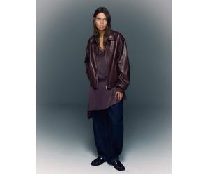 Bershka - Giacca bordeaux oversize in pelle sintetica-Rosso L