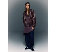 Bershka - Giacca bordeaux oversize in pelle sintetica-Rosso XS
