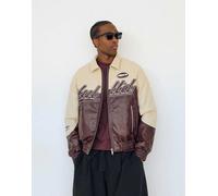 Bershka - Giacca color block in pelle sintetica bordeaux-Rosso L