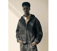 Bershka giacca di jeans con cappuccio e ricamo sul retro nera-Nero M