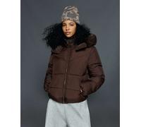 Bershka giacca imbottita con cappuccio in pelliccia marrone M