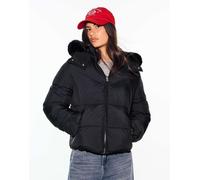Bershka giacca imbottita con cappuccio in pelliccia nera-Nero M