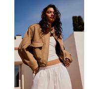 Bershka - Giacca in camoscio sintetico beige-Marrone M