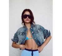 Bershka - Giacca in denim corta a palloncino blu M