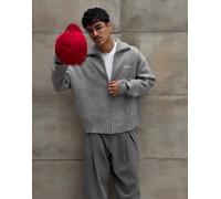 Bershka - Giacca in maglia squadrata grigia con zip-Grigio M
