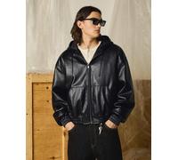 Bershka - Giacca in pelle sintetica nera con cappuccio-Nero S