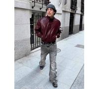 Bershka - Giacca in pelle sintetica squadrata bordeaux-Rosso L