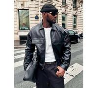 Bershka - Giacca in pelle sintetica squadrata nera-Nero L