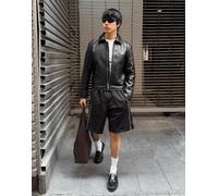 Bershka - Giacca in pelle sintetica squadrata nera-Nero S
