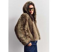 Bershka - Giacca in pelliccia sintetica marrone con cappuccio XS