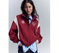 Bershka - Giacca leggera bordeaux ricamata-Rosso XS