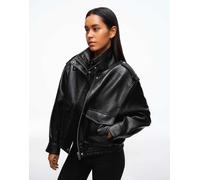 Bershka - Giacca nera effetto pelle con collo a imbuto-Nero L