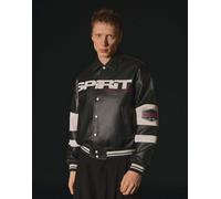 Bershka - Giacca nera effetto pelle con grafica-Nero XL