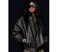 Bershka - Giacca oversize in pelle sintetica marrone M