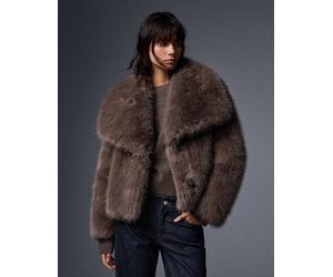 Bershka giacca pelosa con rever marrone-Neutro M
