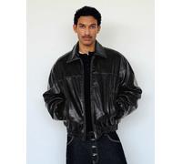 Bershka - Giacca squadrata in pelle sintetica nera-Nero M